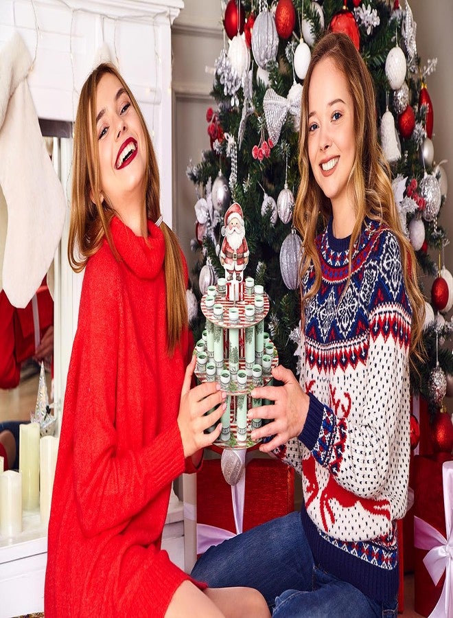 JWSCYSY حامل نقود مخطط باللونين الأحمر والأبيض من JWSCYSY، حامل نقود على شكل زينة بابا نويل لعيد الميلاد مع 24 فتحة لتزيين الكيك والطاولة، هدايا نقود عيد الميلاد. - Image 4